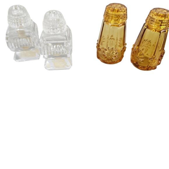 VTG Lot 2 pair glass salt and pepper shakers cut crystal amber floral glass - Picture 2 of 5